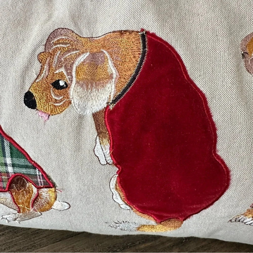 Pier 1 One Rectangular Christmas Dogs‎ Pillow Home Decor Holiday Embroidered